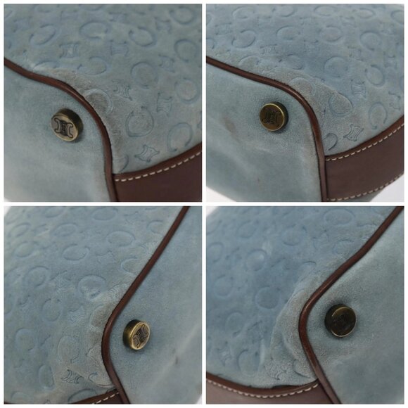CELINE C Macadam Canvas Shoulder Bag Suede Leather Blue Gold Auth - Picture 16 of 16